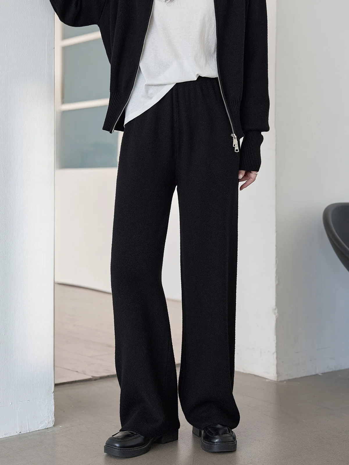 

Bla Knitted Casual Pants Women's High Waist Straight Leg Long Trousers Autumn Winter New Sle Slimming Drapey Commute Sle