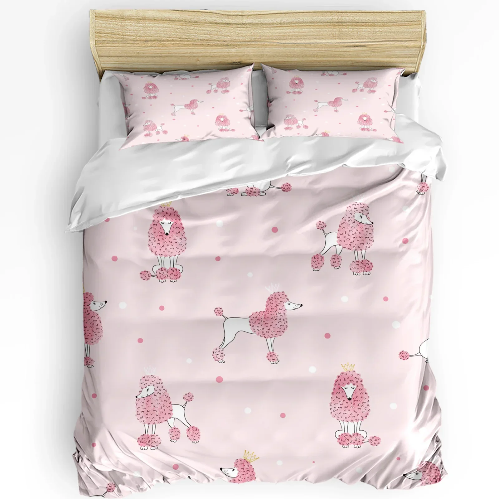 

Animal Pink Dog Cute Poodle Duvet Cover Bed Bedding Set Double Home Textile Quilt Cover Pillowcases Bedroom Bedding Set No Sheet
