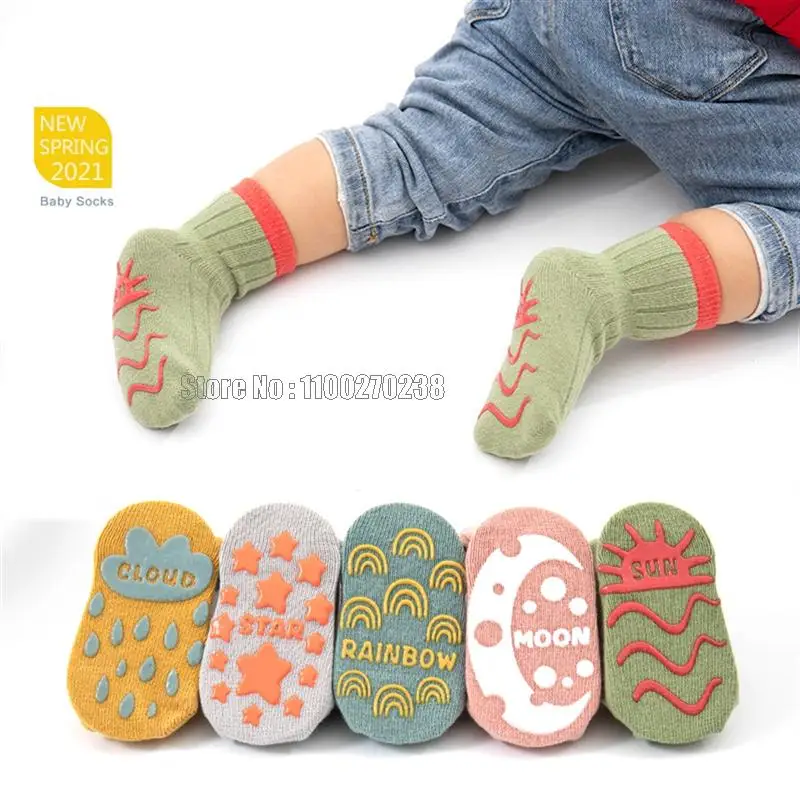 3 Pairs/lot Children Solid Striped Spring Boy Rubber Anti Slip Newborn Baby Floor Cotton Infant Socks