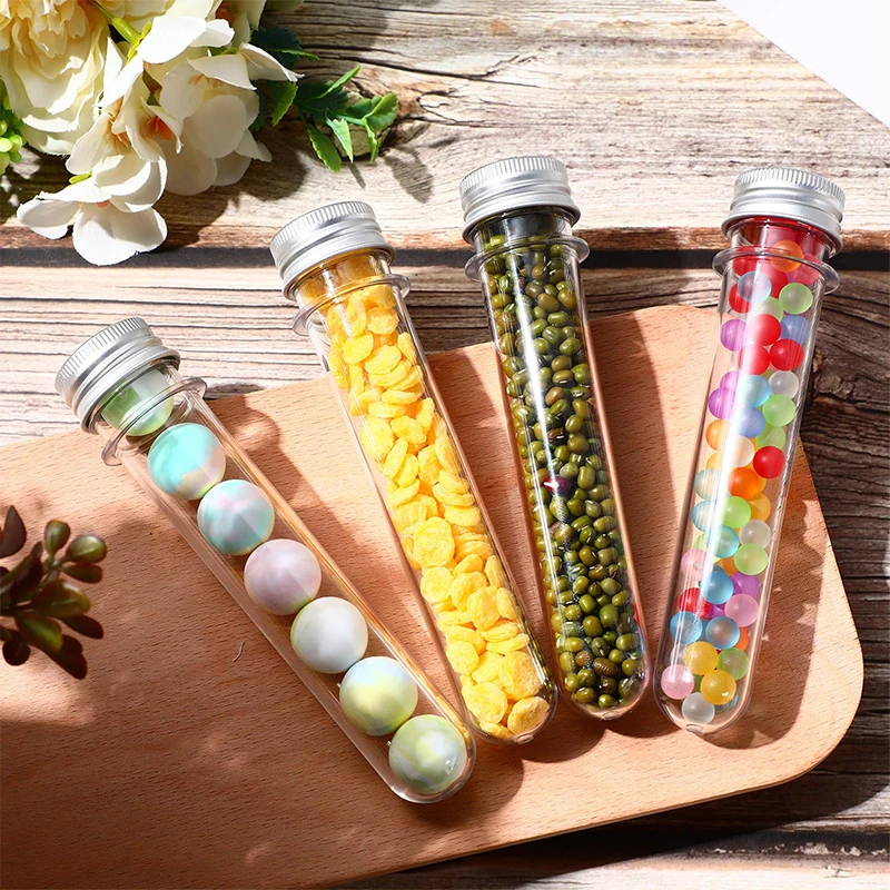 70Pcs Plastic Test Tubes Transparent Clear Bath Salt Tubes 23x140mm Cylindrical Aluminum Lid Candy Spice Storage Container