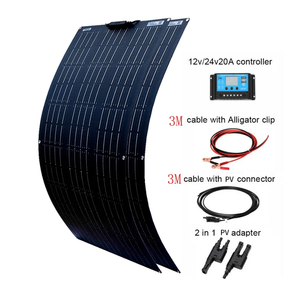 

Flexible Solar Panel 300W Kit System 18V 100 W Monocrystalline Cells Panel Solar 100W 200W Camping Car RV Battery Charger Home