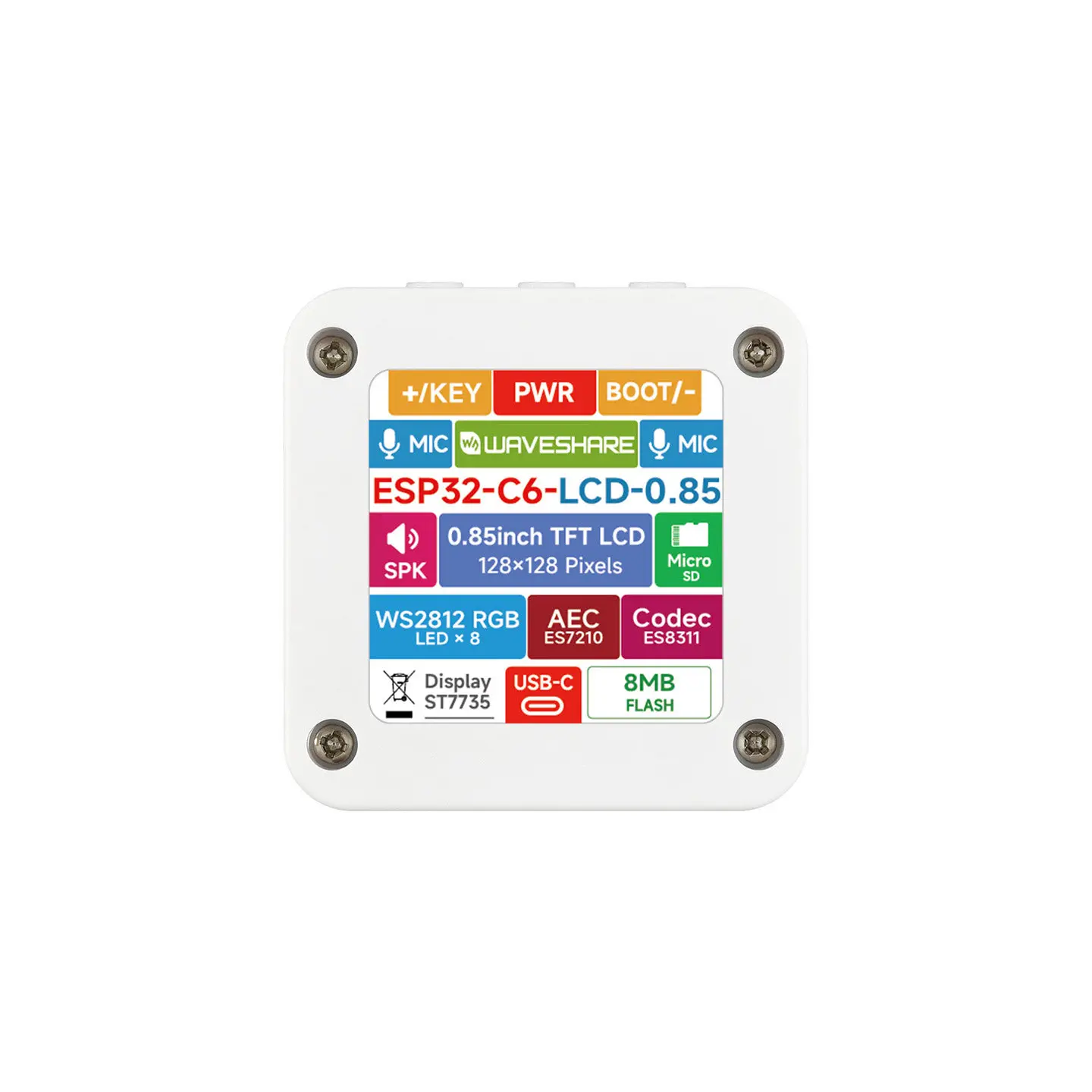 Waveshare ESP32-C6 0.85inch LCD Display, RISC-V Single-core Processor, 128 × 128, Supports AI Speech Interact