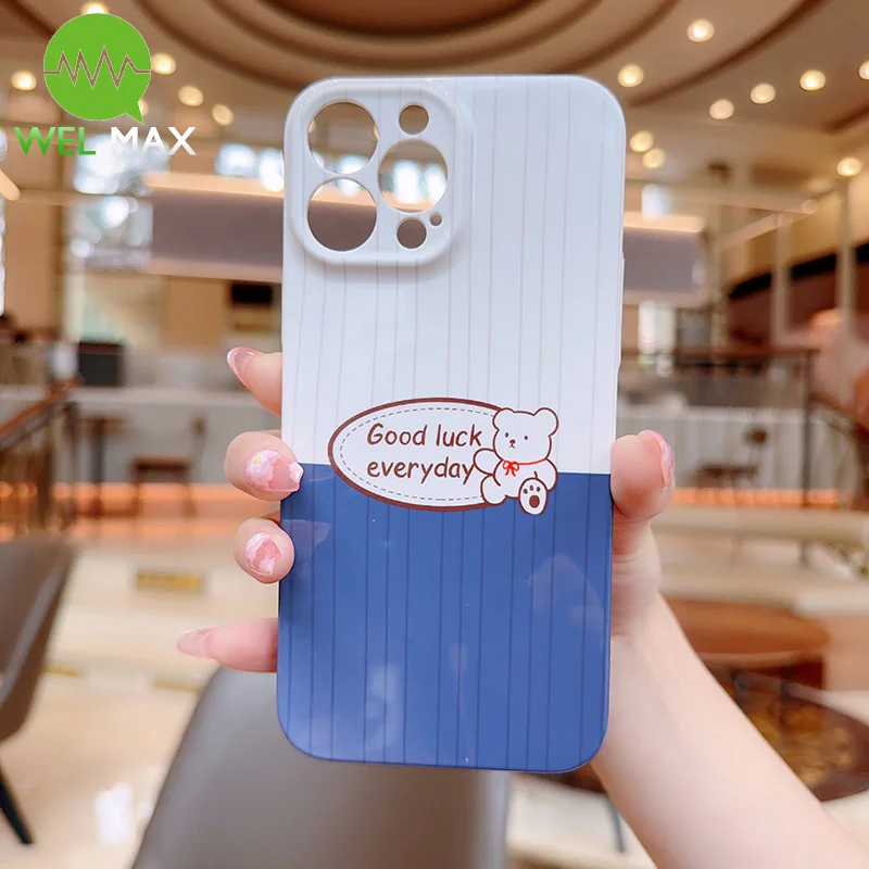 ins Cute Lucky Bear Phone case For iphone 15 14 13 12 11 Pro Max shockproof Anti-fall lens protection hard shell Customizable