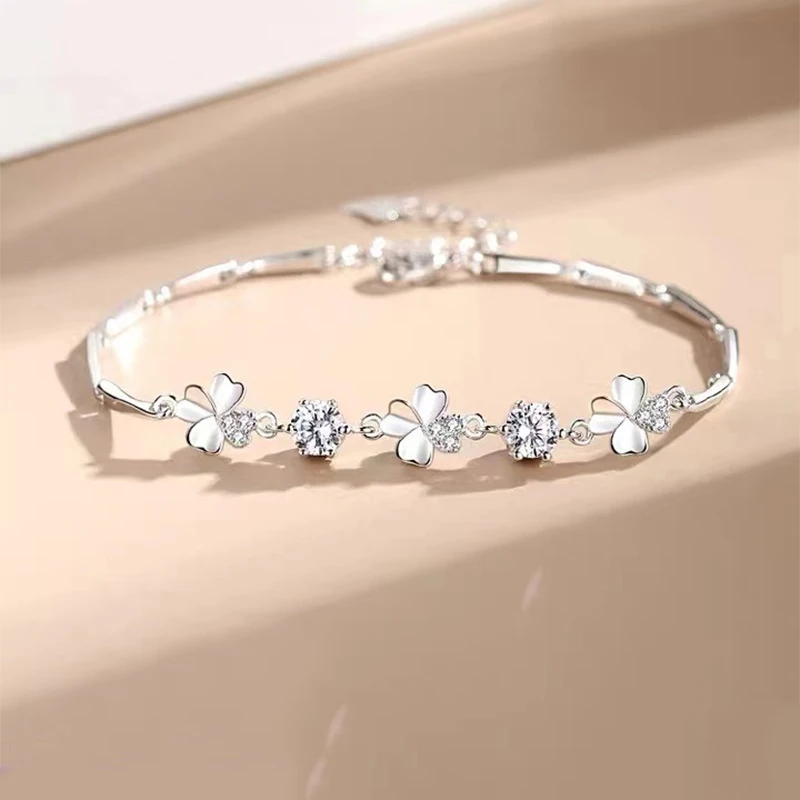 100% Moissanite D Color Diamond Tennis Charm Bracelet Silver 925 Luxruy Jewelry Lucky Four-leaf Clover Party Wedding Gift