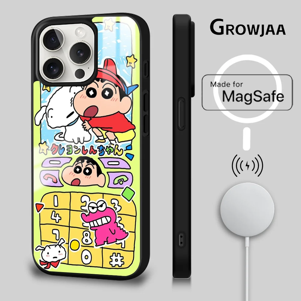 C-Crayon S-ShinChan Phone Case For iPhone 16 15 14 13 12 11 Pro Max Plus Mini Magsafe Mirror Wireless Magnetic Cover