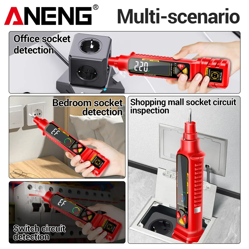 Analizzatore di circuiti con presa ANENG VD808 Strumento diagnostico di tensione CA CC con display a LED per rilevatori di guasti di cablaggio