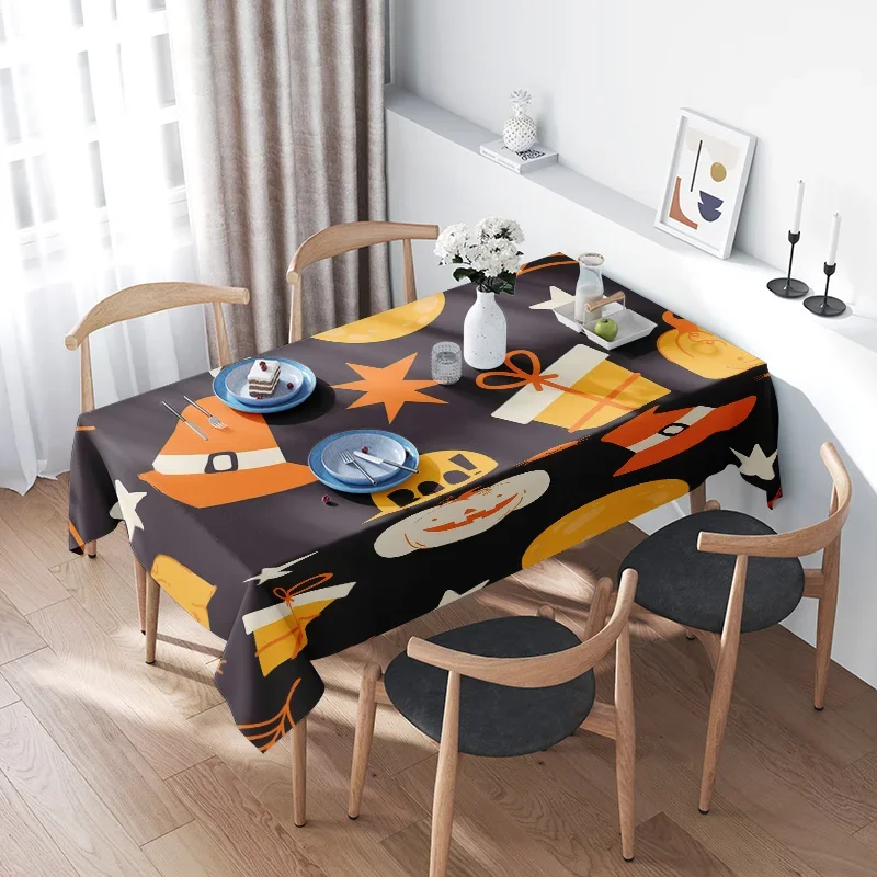 Modern Halloween Tablecloth Design with Bright ColorsPerfect for Festive Dining Decorations