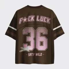 Top Rated Hype Beast Urban Jersey Trending V‑Neck Mesh Star Letter Graphic Print Short Sleeve Street Culture Tee
