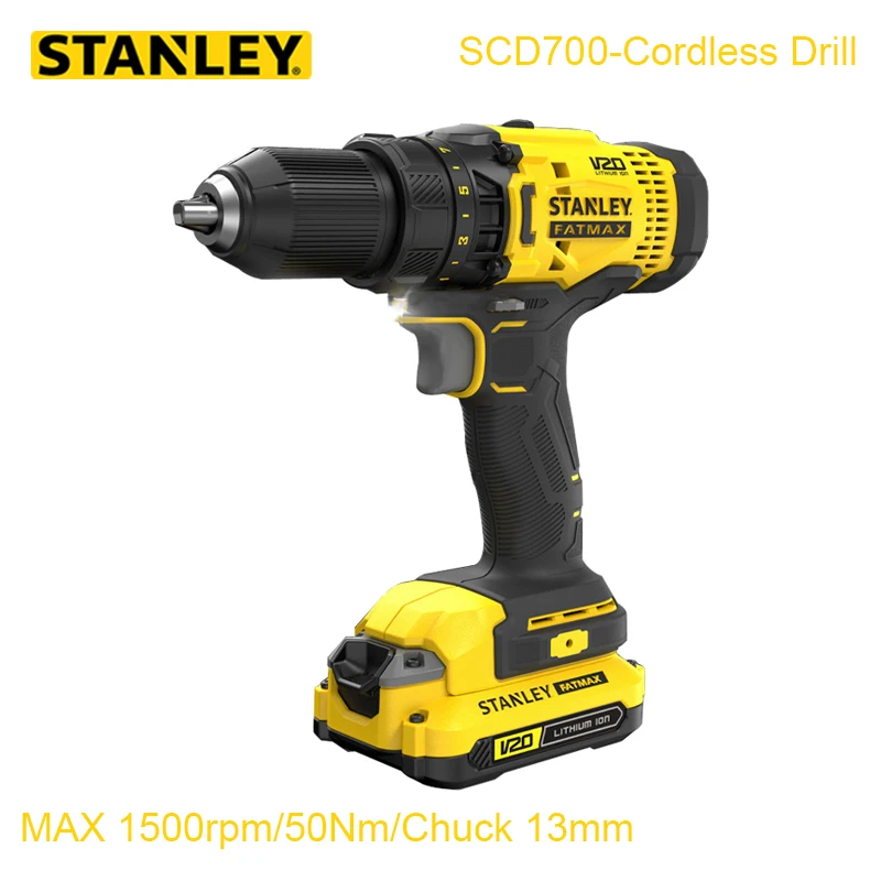 Stanley Cordless Electric Drill Light Duty 20V SCD700 50Nm 1900rpm Double Adjustable Speed Brushless PowerShare Battery Platform