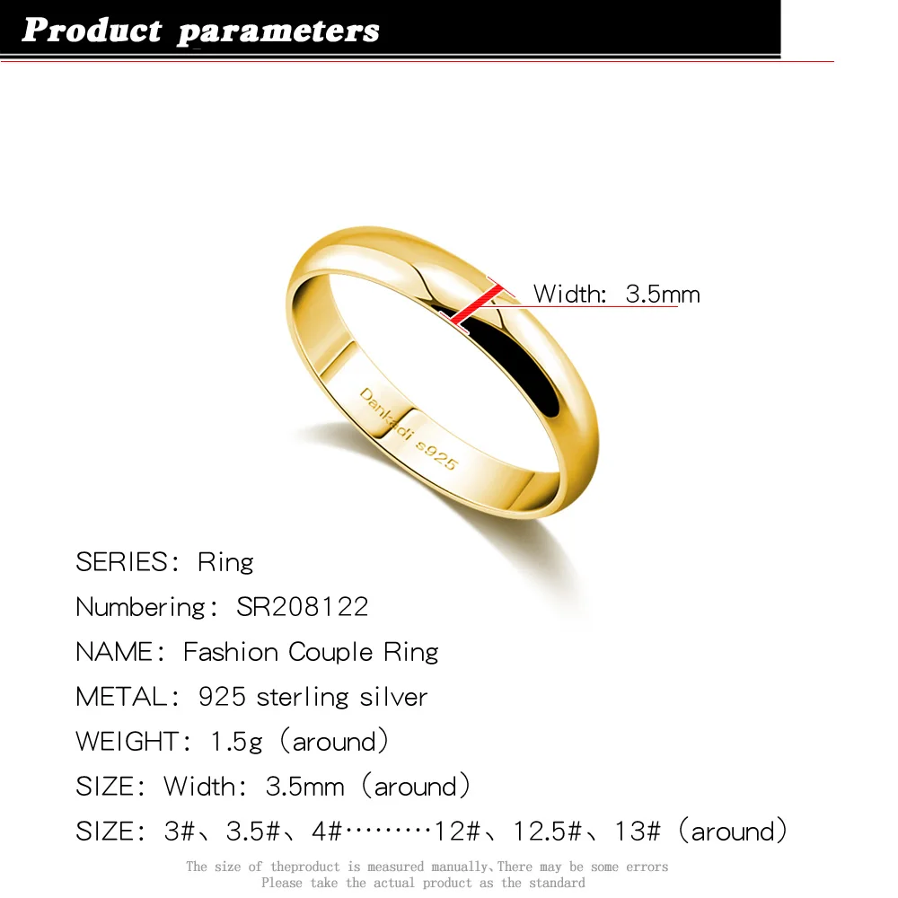 Golden 925 Sterling Silver Men Women Couple Lover Ring Personalized Matching Wedding Bands Anniversary Fine Jewelry Gifts