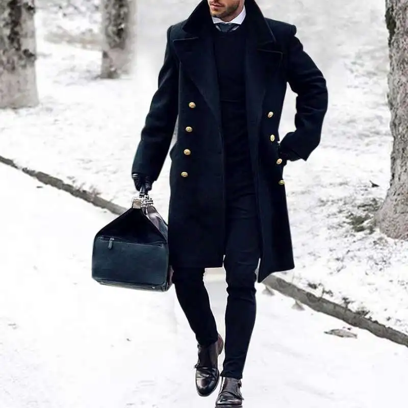 

Youth Casual Faion Midlength Slim Fit Men's Coat Classic Collar Pure Color Long Sle Urban Faion Woolen Overcoat
