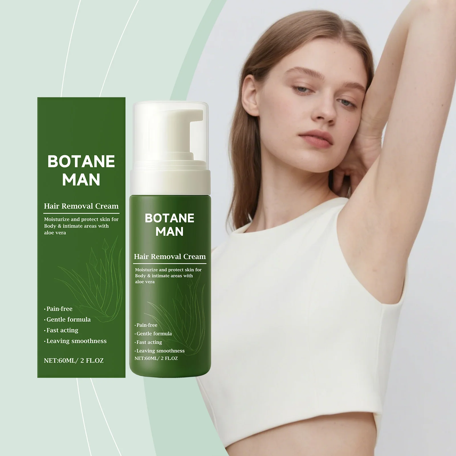 Quick Gentle Fast-Acting Natural Moisturizing Aloe Vera Hair Removal Cream Mousse for Men Face Body Intimate Areas