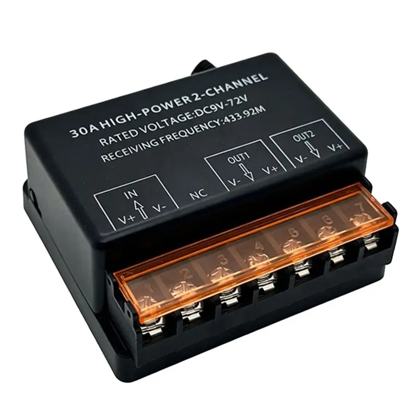 T21C DC 9-72V 433Mhz 30A 2 Channel Relay Wireless Receiver For Motors Water Pumps Lights Switch