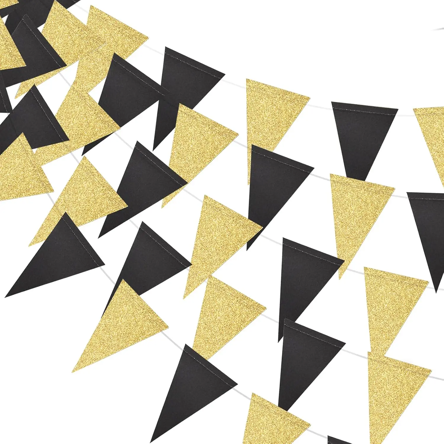 Birthday, Wedding, Graduation Party Black Gold Triangle Flag Party Background Banner Decoration