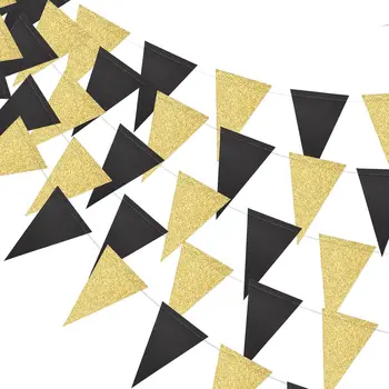 Cumpleaños, boda, fiesta de graduación, bandera triangular de oro negro, decoración de pancarta de fondo de fiesta