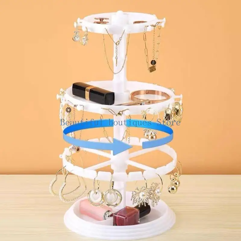 

U4LF Elegant Jewelry Showcase Rack Versatile for Necklaces Three Layer Rotating Jewelry Display Stand for Women