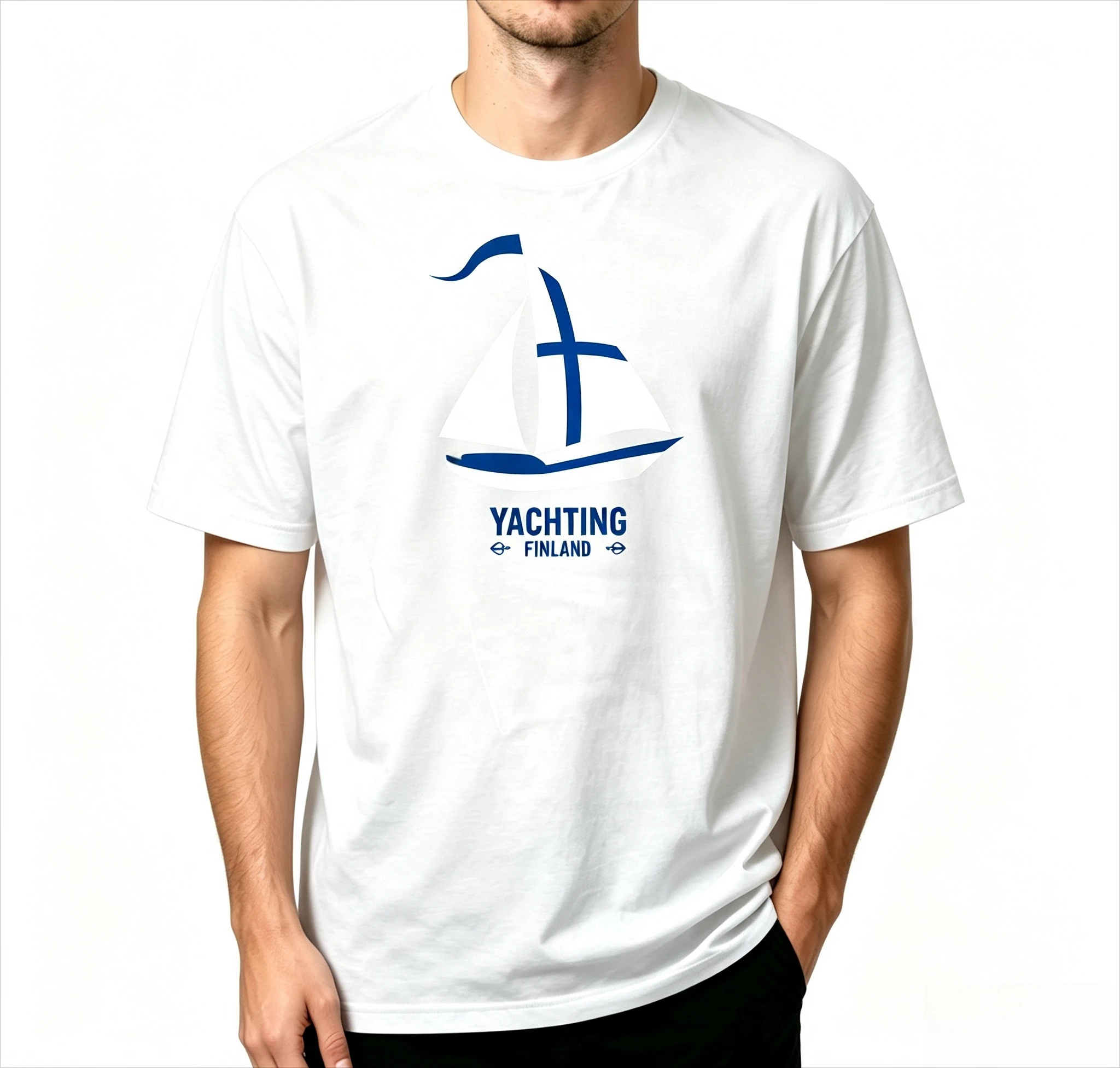 2026 Men Casual Crew Neck T-Shirt Finland Flag Style Sailboat Yachting Graphic Print Soft Cotton Short Sleeve Summer Daily Tee