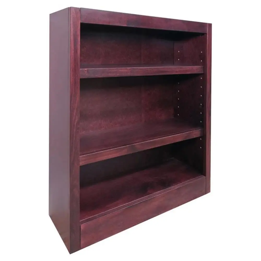 #Traditional Wood Bookcase 36in 3 Shelf Adjustable Fixed Shelves Cherry Veneer Molding Home Office Storage Furniture, Customized