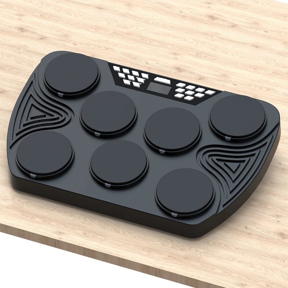 مجموعة طبلة إلكترونية 7 سرعات لسطح المكتب مدمجة في 2 مكبرات صوت ستيريو قابلة لإعادة الشحن مع دواسة أعواد الطبل #3