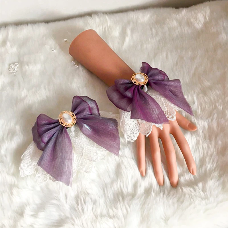 Kawaii Bow pizzo manica da polso Jk pizzo guanti senza dita gotico dolce Y2k elastico Punk polsino a mano Lolita ragazza accessori di abbigliamento