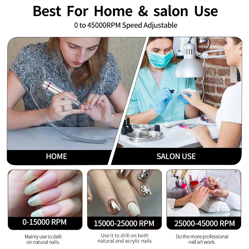 Professionele Elektrische Nagelboormachine Draaibank Schuurmachine Cutter - Gel Manicure Motor voor Apparatuur Stylist Gereedschap Levert 45000 Rpm