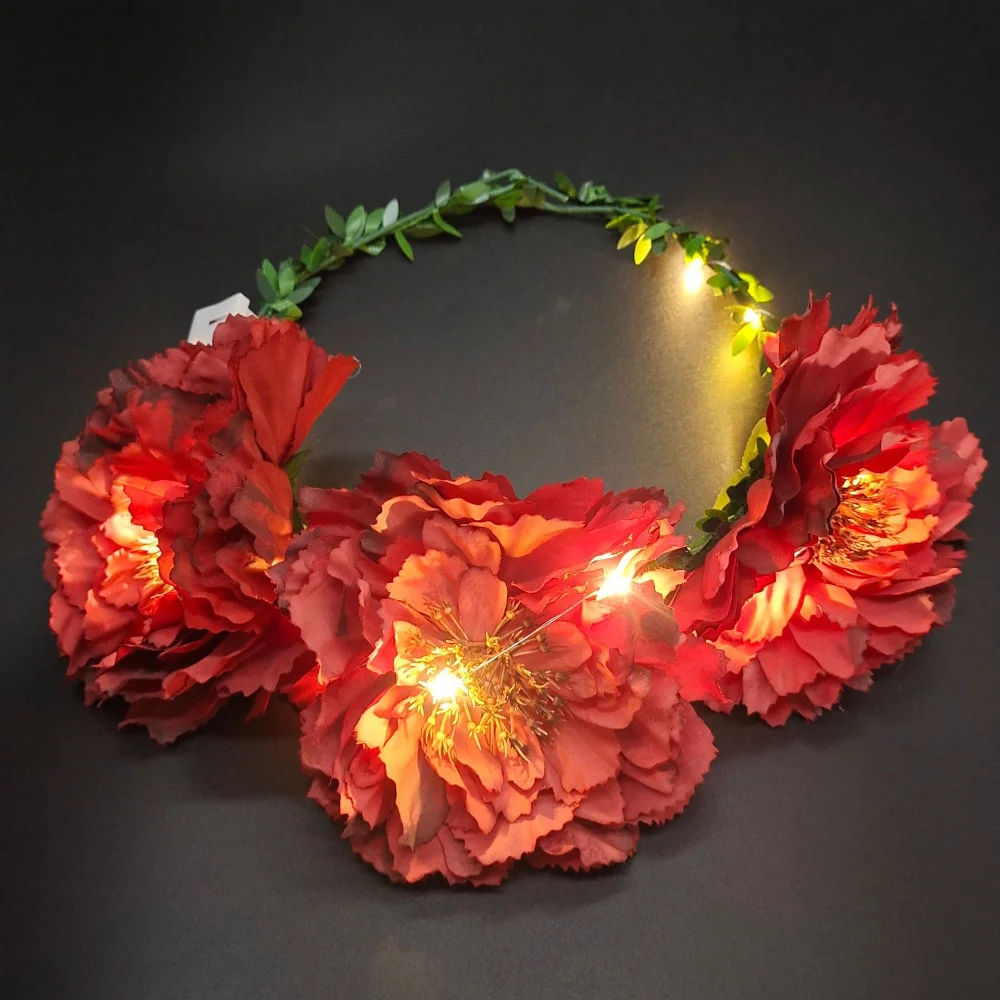 

LED Flower Crown Light up Luminous Wreath Floral Glow Headband for Women Girls Party Hair Accessories Wedding Festival