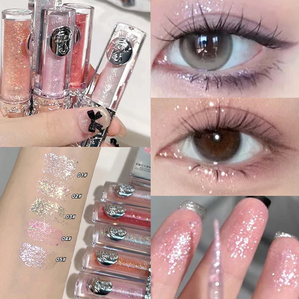 Sombra de ojos líquida superbrillante, lentejuelas brillantes, resaltador Gitter, delineador de ojos de diamante metálico, maquillaje de ojos brillante