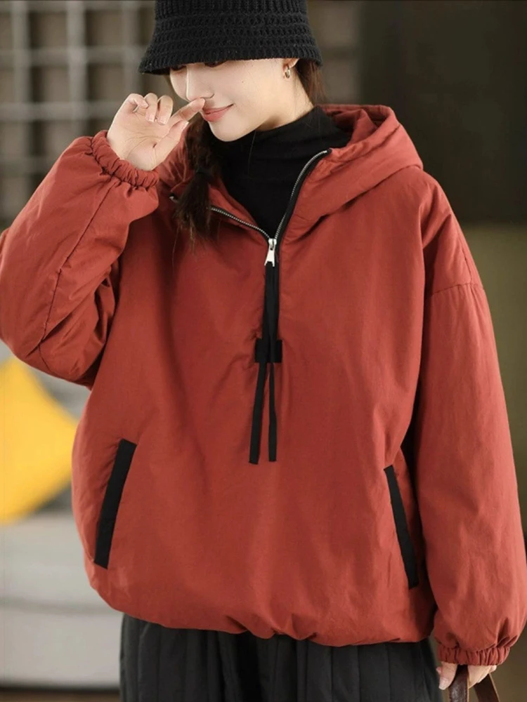 Amax LuluE سترات شتوية كورية مبطنة للسيدات موضة كبيرة الحجم سترات دافئة بقلنسوة 2025 معاطف كلاسيكية فضفاضة غير رسمية متينة للسيدات #2