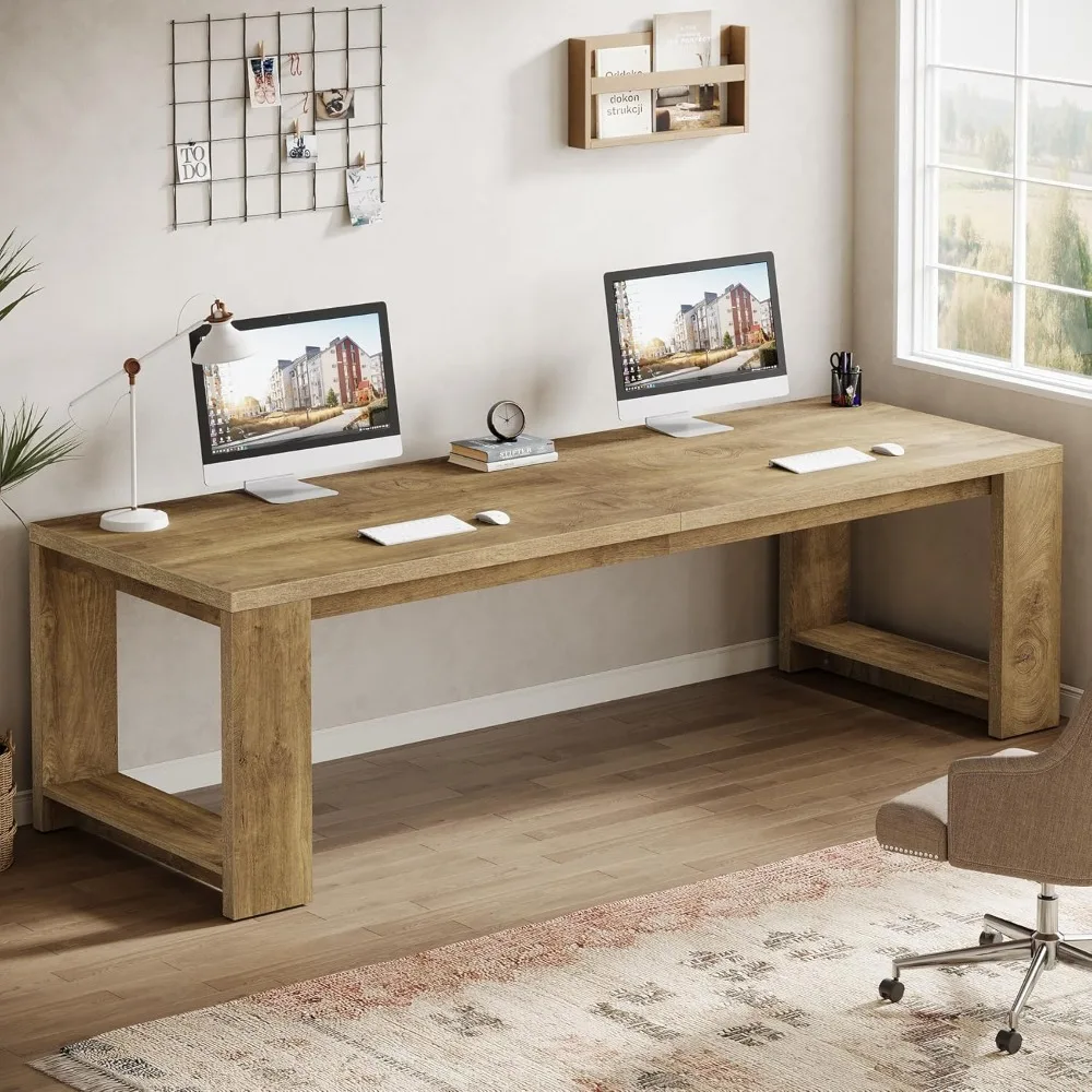 

Two Person Desk,Extra Long Desk, Double Computer Writing Table, All Wood Large Desks Workstation for Home Office, Natural Oak