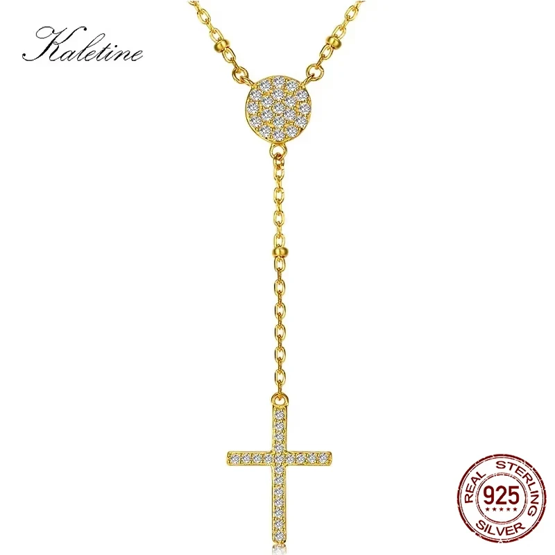 KALETINE 925 Sterling Silver Rosary Necklaces Trendy Gold Jewelry Cross Charms Turkey Evil Eye Necklace Women Accessories Men