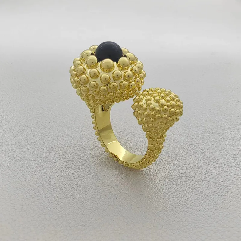 Black niche three-dimensional polka dot gemstone high-end new opening ring