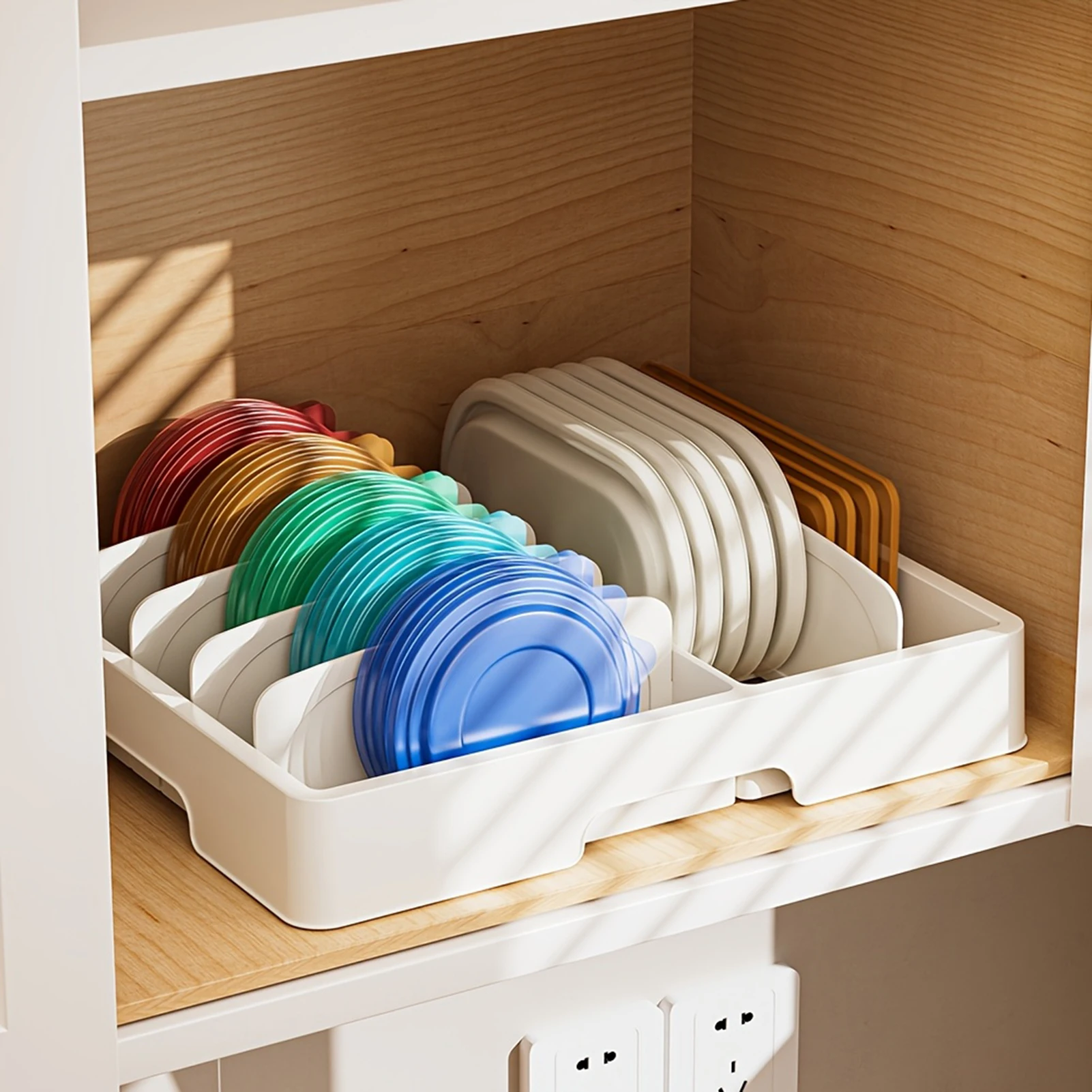 

Органайзеры с крышкой контейнера для пищевых продуктов, регулируемый пластиковый держатель для хранения крышек для кухонных принадлежностей