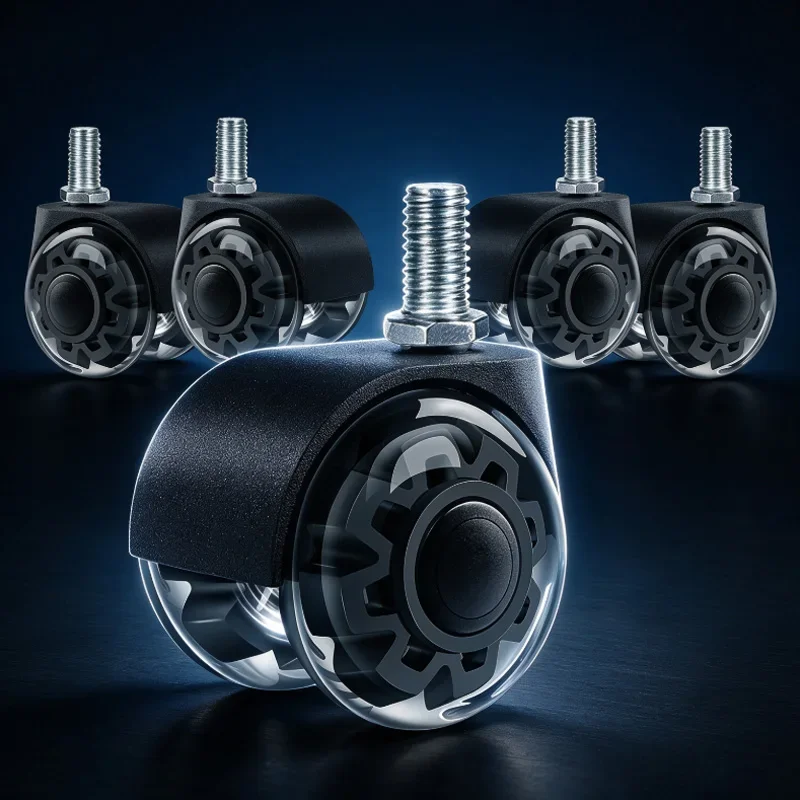 4Pcs 2 Inch Silent PU Caster Wheels Dual Bearing 360° Swivel Threaded Stem M8/M10 X 15mm for Furniture Office Chair And Cart