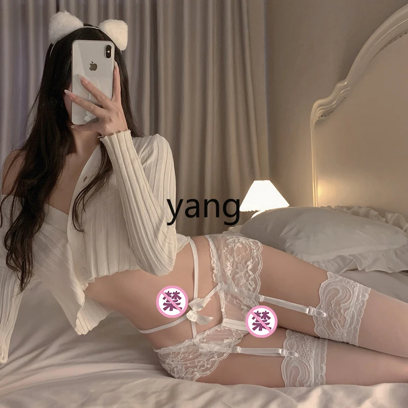 LMM Internet celebrity style black and white lace long medium tube over knee garter socks female dating socks