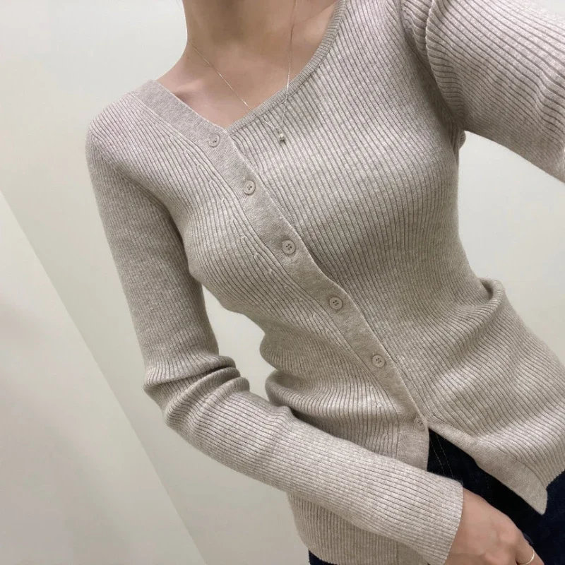 Komiyama elegante colletto irregolare cardigan Femme primavera abbigliamento donna monopetto maglione Feminino maglieria top