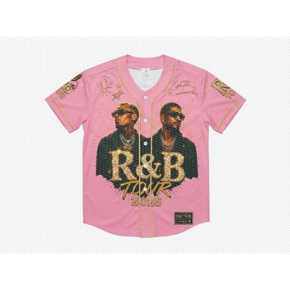 R&B Tour Umbilical Football Shirt, Usher_Chris_Brown Style T-shirt, Concert Costume, R&B Fan Gift,Trendy Baseball Uniform view 3