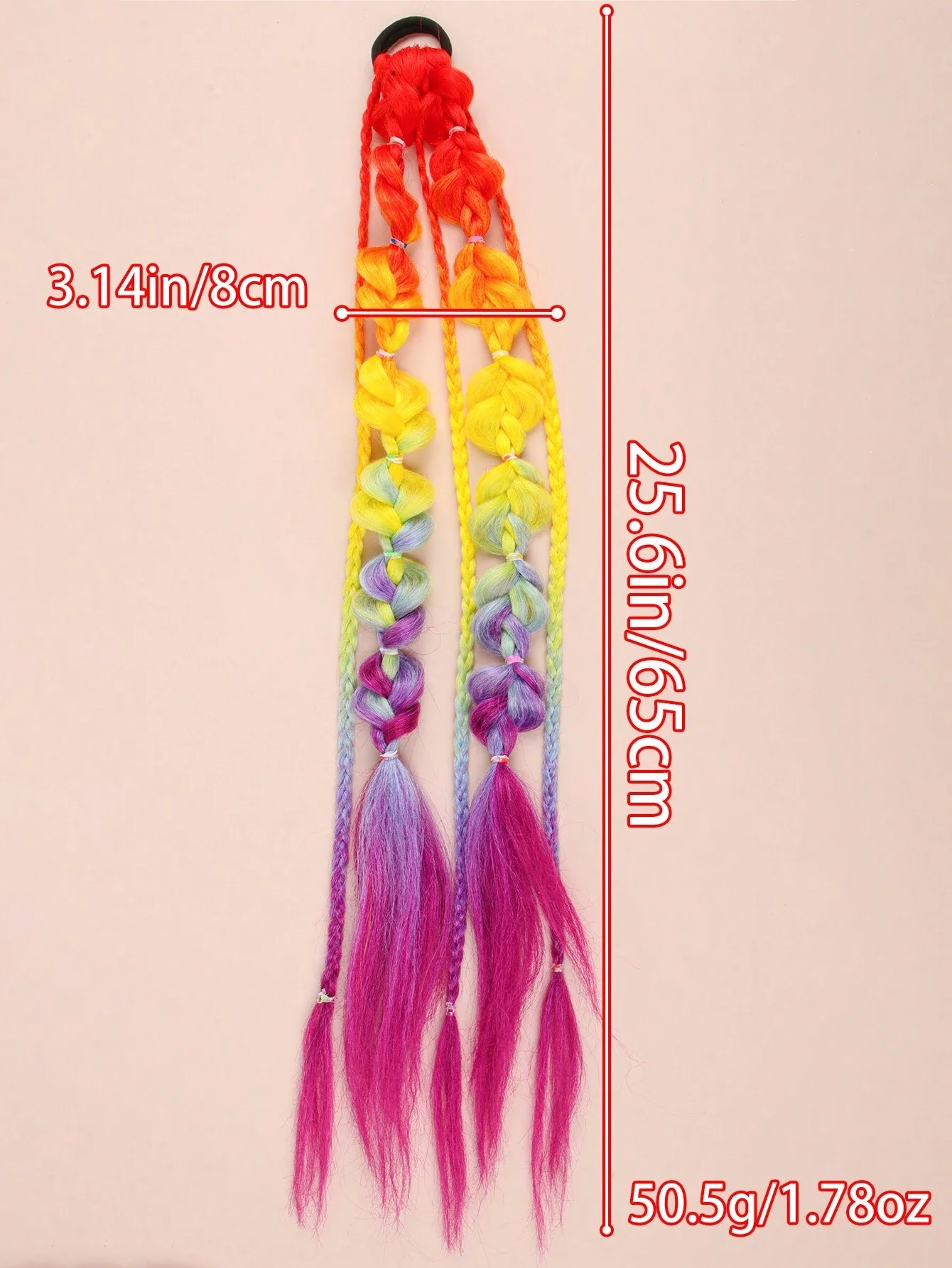 

1 Piece Toddler Girls Rainbow Gradient Color Twisted Braided Long Faux Hair Ties Ponytail Holder For Cosplay And Music Concert