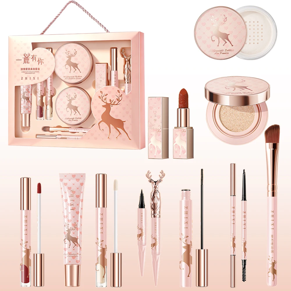 

10-Piece Makeup Set, All-in-One Beauty Kit with Lipstick, Eyeshadow, Foundation, Brushes, Ideal for Valentine's & Gift Giving