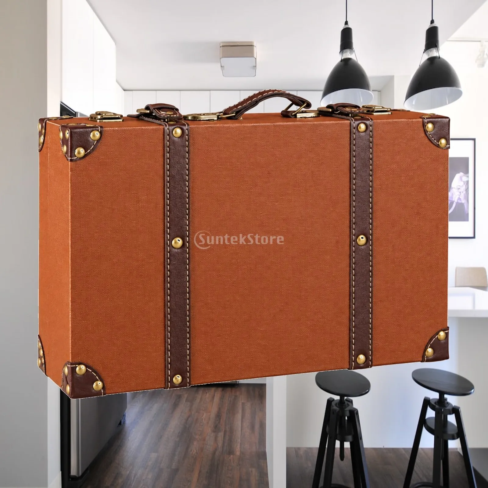 Wooden Storage Case with Hinged Lid Multipurpose Wooden Keepsake Box with Carry Handle Solid Wood Vintage-Inspired