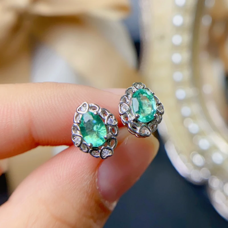 Natural emerald earrings for women silver 925 jewelry luxury gem stones 18k gold plated free shiping items