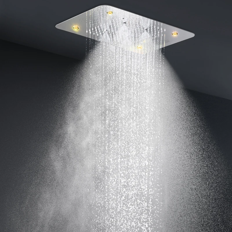 Bluetooth Music Shower System Ceiling LED Rain Shower Head 3 Functions Massage Rainfall Shower Set Thermostatic Mixer Faucet Kit