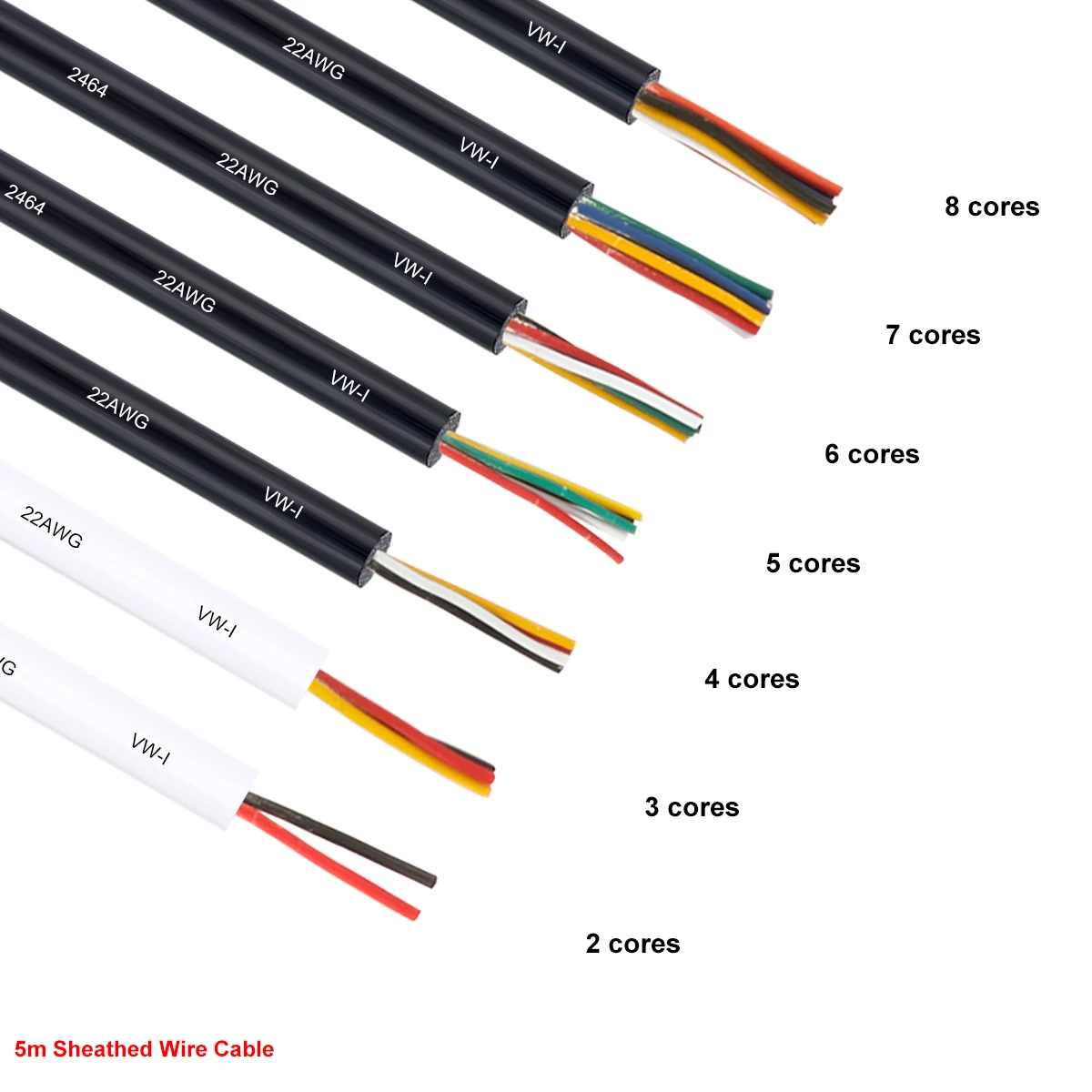 5m Car Automotive Cable 2 3 4 5 6 7 8 Conductor Flexible Electrical Multi Core Round Speaker Audio Wire For LED Light Speakers