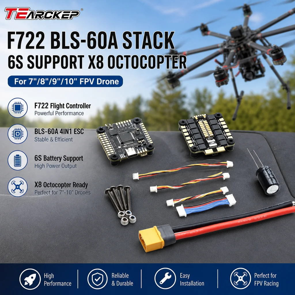 

F722 BLS-60A Stack Flight Controller ESC 6S Support X8 Octocopter for 7 8 9 10 Inch FPV Drone