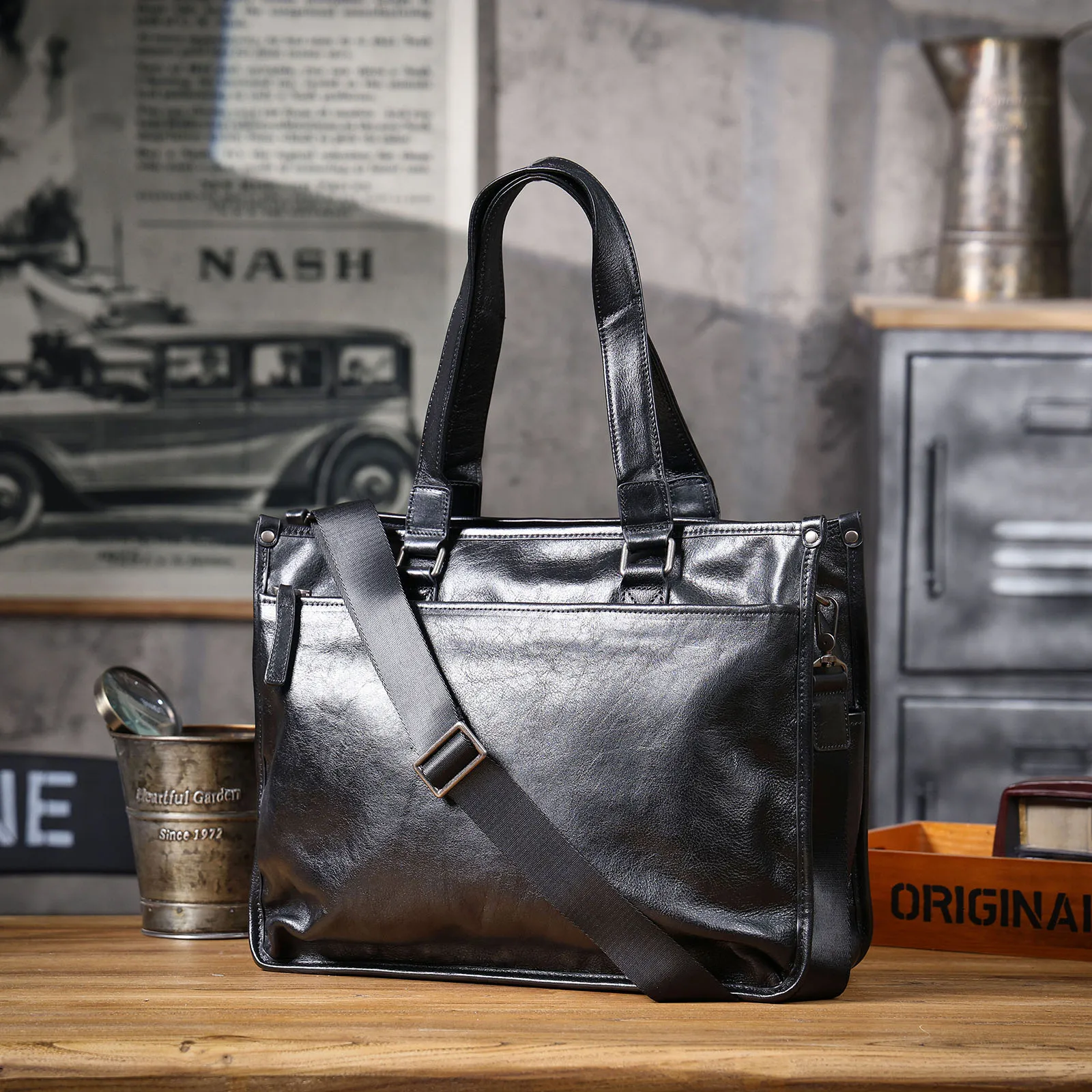 S.WORKER Premium Echtleder Business-Handtasche Herren 14" Laptop-Tasche Vollnarbenleder-Aktentasche für Arbeit & Business – Detail 9