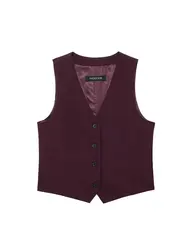 HH Female Streetwear Style Chic Tops Wine Red V-Neck Sleeveless Buttons Single Breasted Summer Vest Tops Woman 2024 Trendy