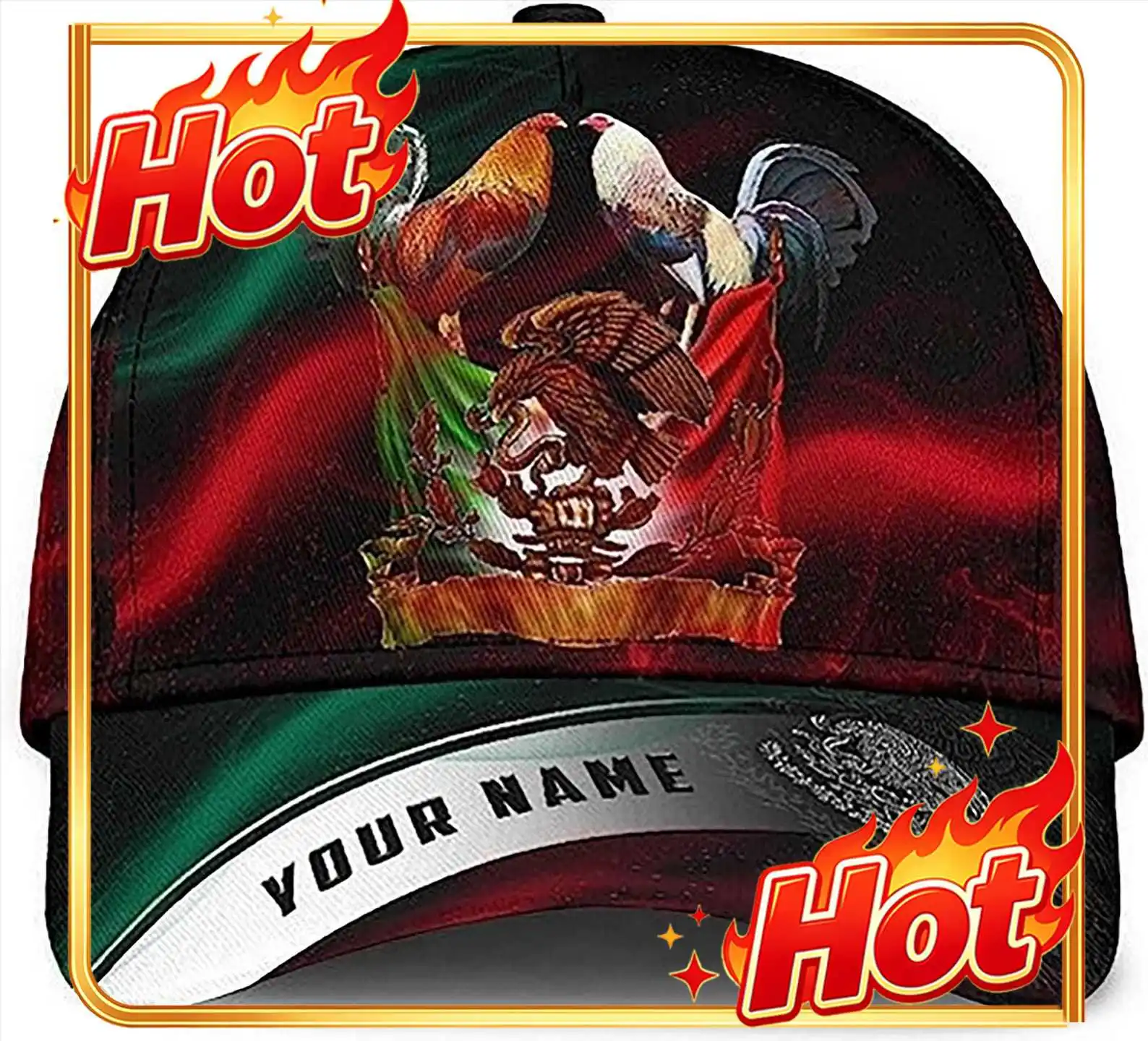 Custom Personalized Mexico Rooster Baseball Cap, Custom Adjustable 3D Printed Mexico Rooster Baseball Cap Snapback, Gifts For Me