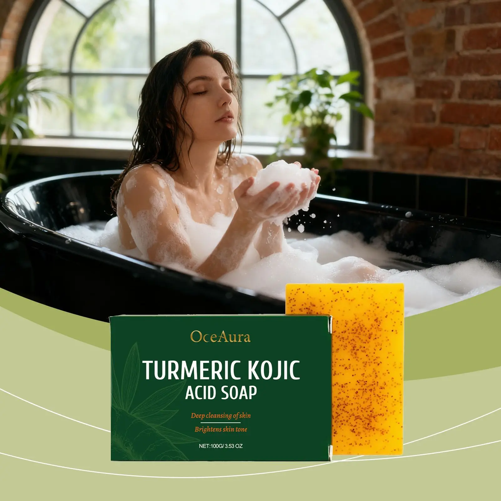 Natural Turmeric Kojic Acid Brightening Soap Reduce Hyperpigmentation Fade Blemish Marks Oil Control Cleaning Whitening Bar Soap