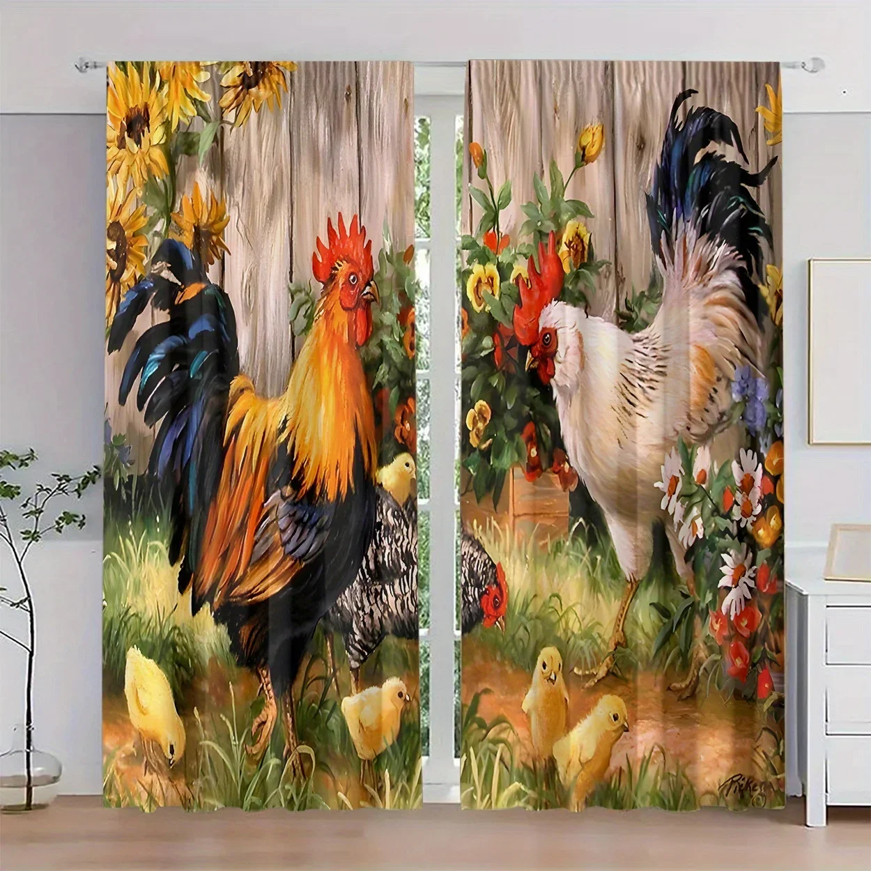 

Country farm hens Pattern Print Drapes Room Darkening Window Curtains for Home Decor,Rod Pocket Blackout Curtains Bedroom