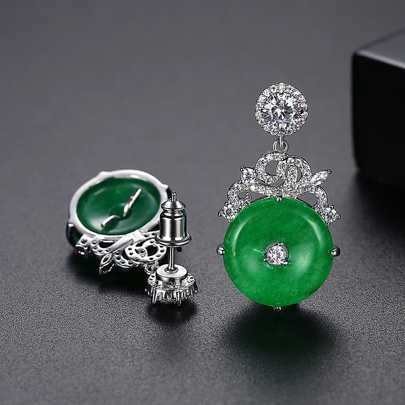 LUOTEEMI New Fashion Green Stone Drop Long Earrings for Women Elegant Girl Cubic Zirconia Earring Stylish Chic Jewelry Gifts