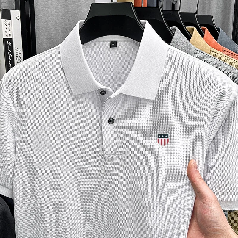 British Style 100%Cotton Men New Short-Sleeved Polo Shirt Lapel Button Stamp Multiple Color Options T-Shirt Trend Men's Clothing